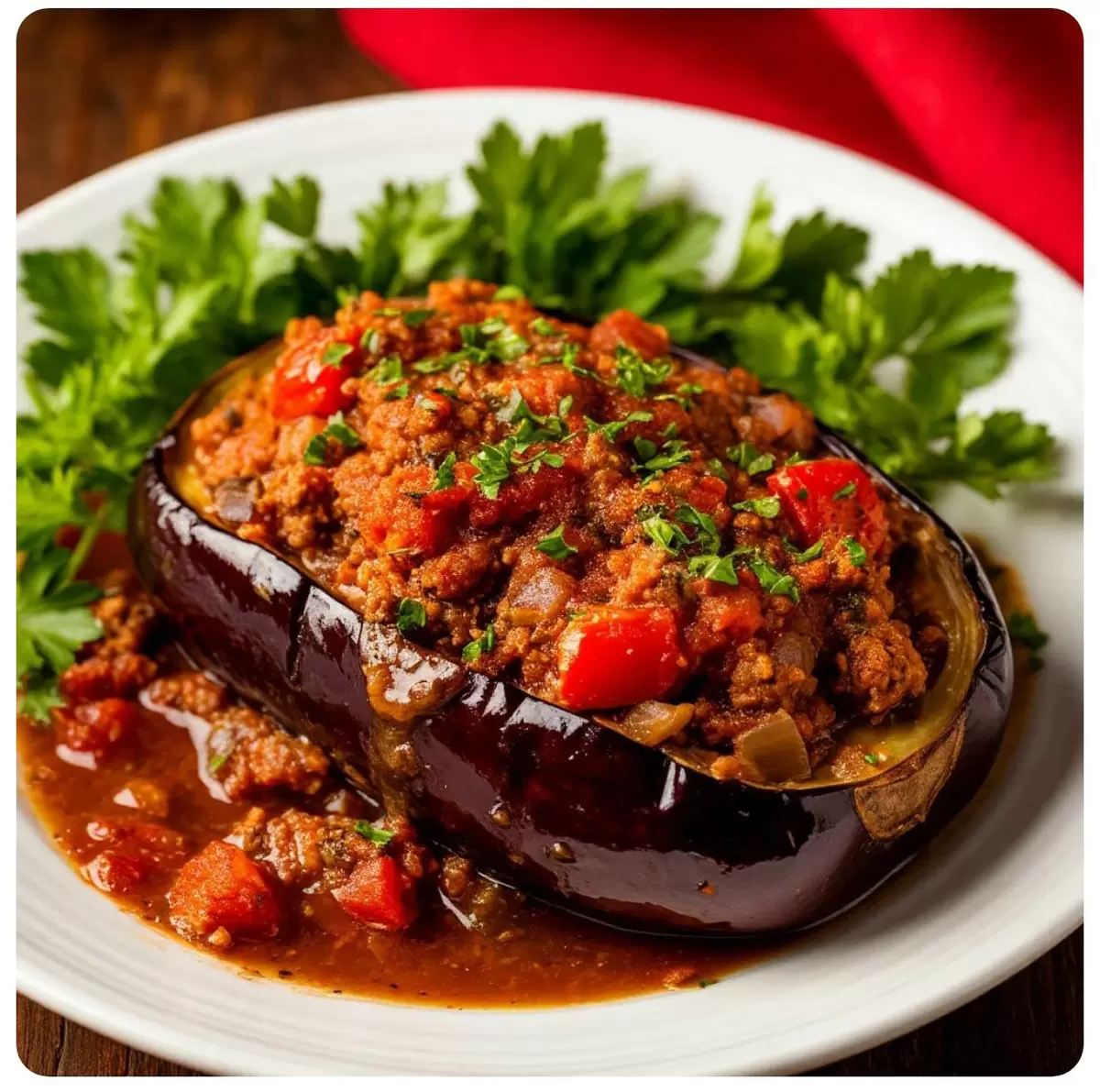 Лодочки из баклажанов с фаршем и томатным соусом